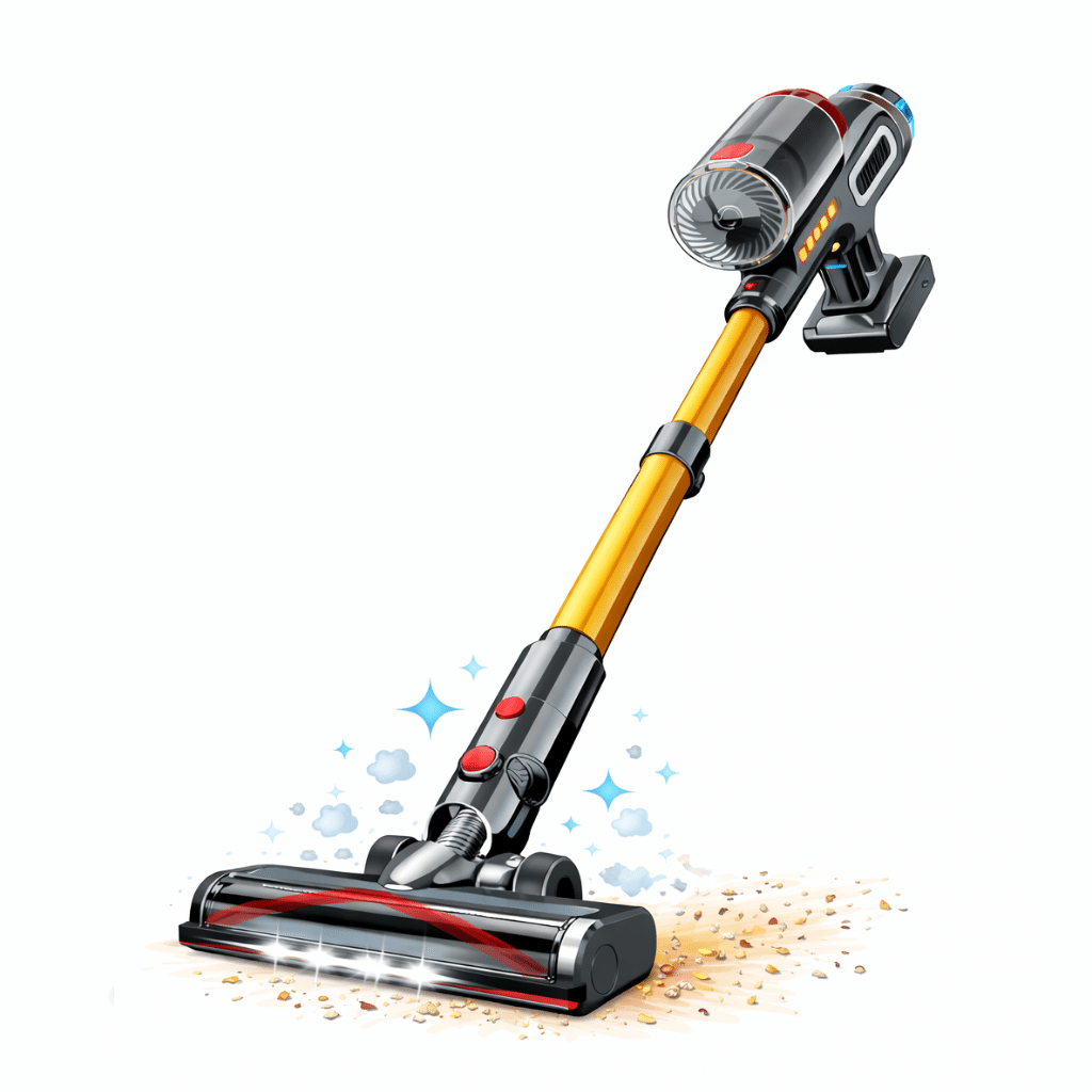 Aspirateur sans fil aspirant les poussières sur le sol