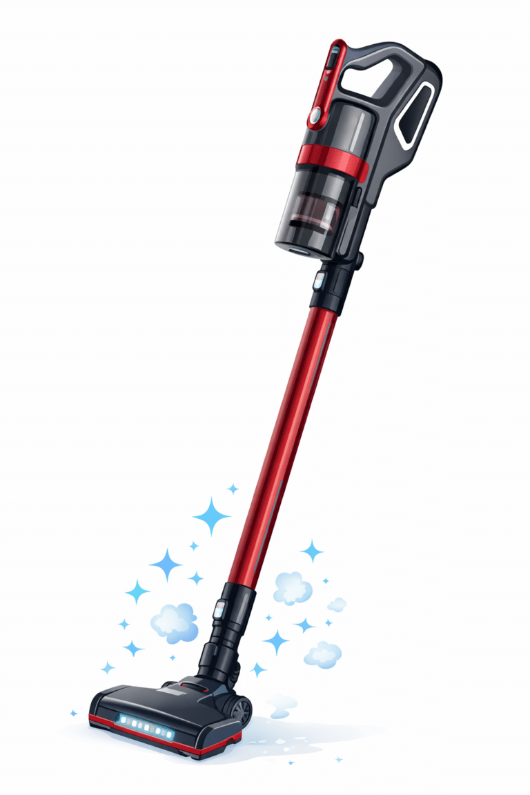 Aspirateur balai sans fil rouge avec brosse motorisee