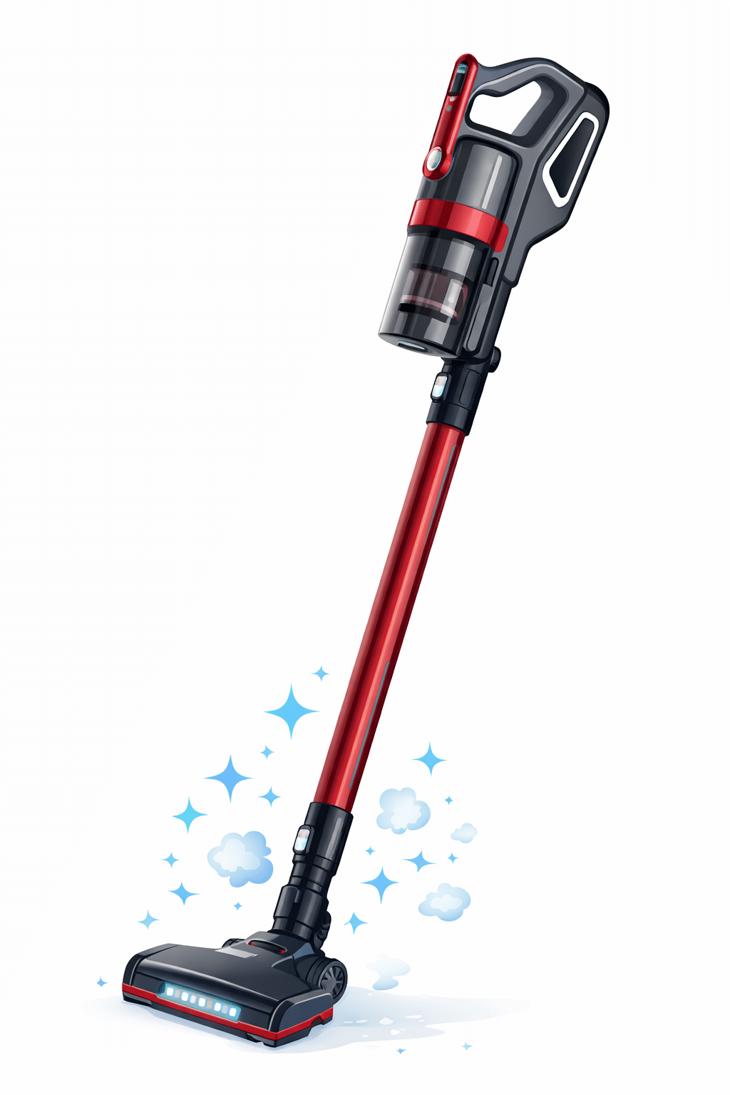 Aspirateur balai sans fil rouge avec brosse motorisee